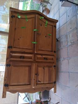 Rustic Pine Wood Armoire Cabinet