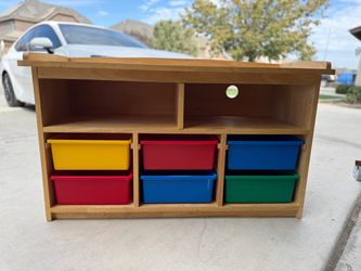 Solid Wood Storage Cabinet with 6 Bins – Toy Organizer / Classroom Furniture