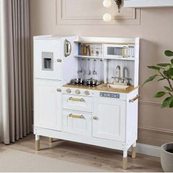 Play Kitchen for Kids, with Storage Accessories, Realistic Light & Sound, Stove, Fridge, Microwave, W-40