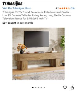 Tribesigns 63" TV Stand, Farmhouse Entertainment Center, Low TV Console Table
