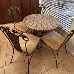 Granite Table, 4 Chairs And Side Table