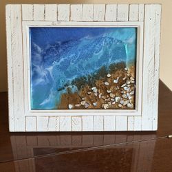 🌊 Handmade Coastal Resin Beach Art – Framed 🌊