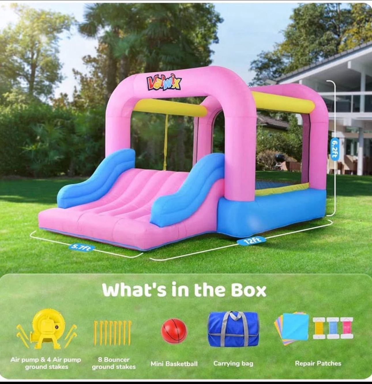 Inflatable bouncy house - pink and blue comes with basketball hoop new inbox