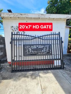 BRAND NEW METAL FARM DRIVEWAY GATE DIMENSION 20'X7' HEAVY DUTY 
POWDER COATING GALVANIZED BLACK
PERFECT FOR YOUR LAND,HOUSE,FARM,
IF SOMEONE INTERESTE