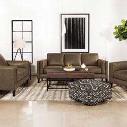 Brand New 2PC Vintage Brown Leatherette Sofa and Loveseat Set