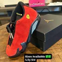 Air Jordan 14 Ferrari GS sizes 4.5y, 5.5y,6y, 7y