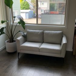 Dove Grey Leather Love Seat Couch Modern