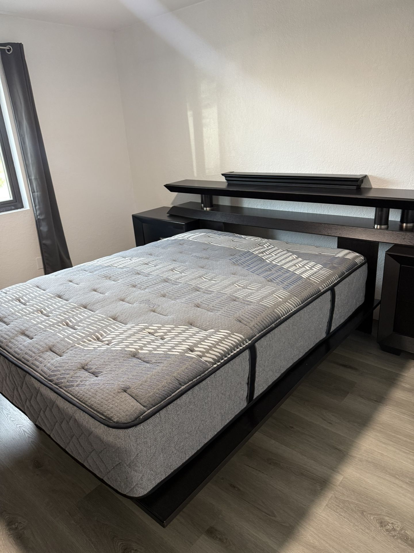 Solid Wood Bed Frame And Connected Night Stands Very nice + Sealy Mattress Queen