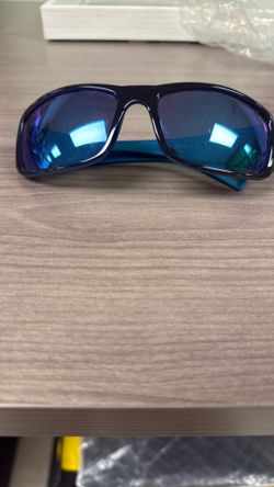 Wrap-Around Sunglasses with Blue Mirror Lenses
