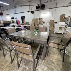 7 Pieces Patio Dining Set Outdoor Furniture with 6 Stackable Textilene Chairs and Large Table for Yard, Garden, Porch and Poolside (Beige)  💥brand ne