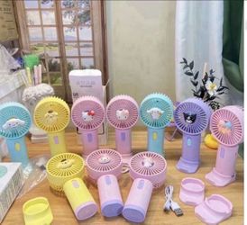 Kawaii Hello Kitty Rechargeable Fan USB Cartoon Portable Sanrio Anime Melody Kuromi Cinnamoroll Air Cooler Small Gift Fan