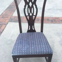 WOODEN DESK CHAIR WITH BLUE PATTERN SEAT