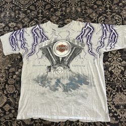Harley-Davidson Thunder and Lightning AOP White T-Shirt Mens 