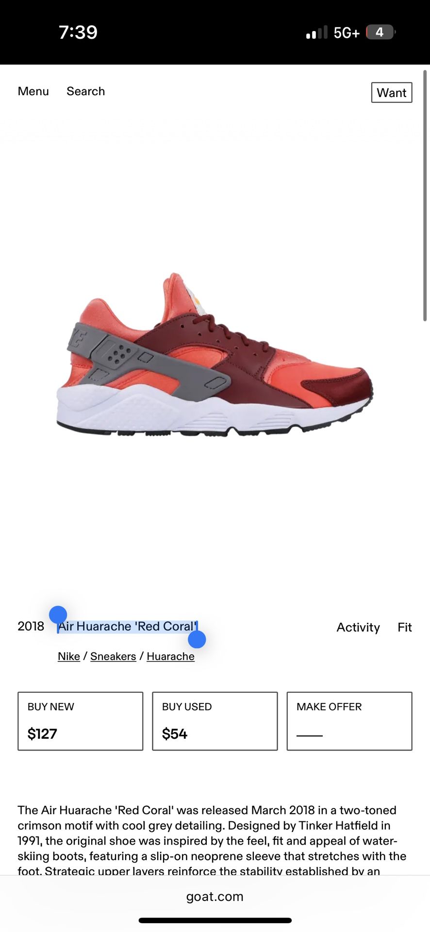 Huarache Air ‘Red coral” 