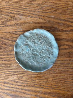 Signed Handmade Studio Pottery Plate | Blue Gray Textured Cer