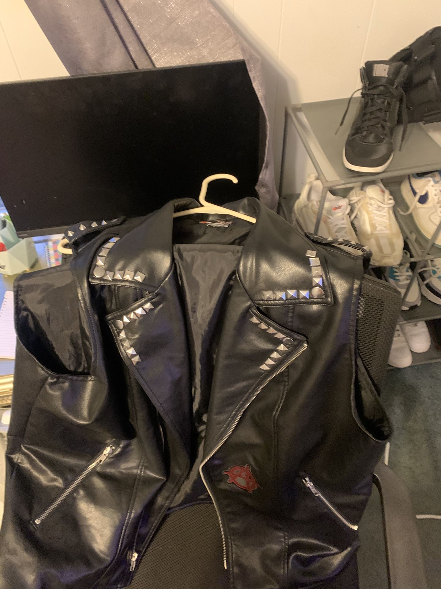 Spider Punk Leather Vest With Studs Cosplay
