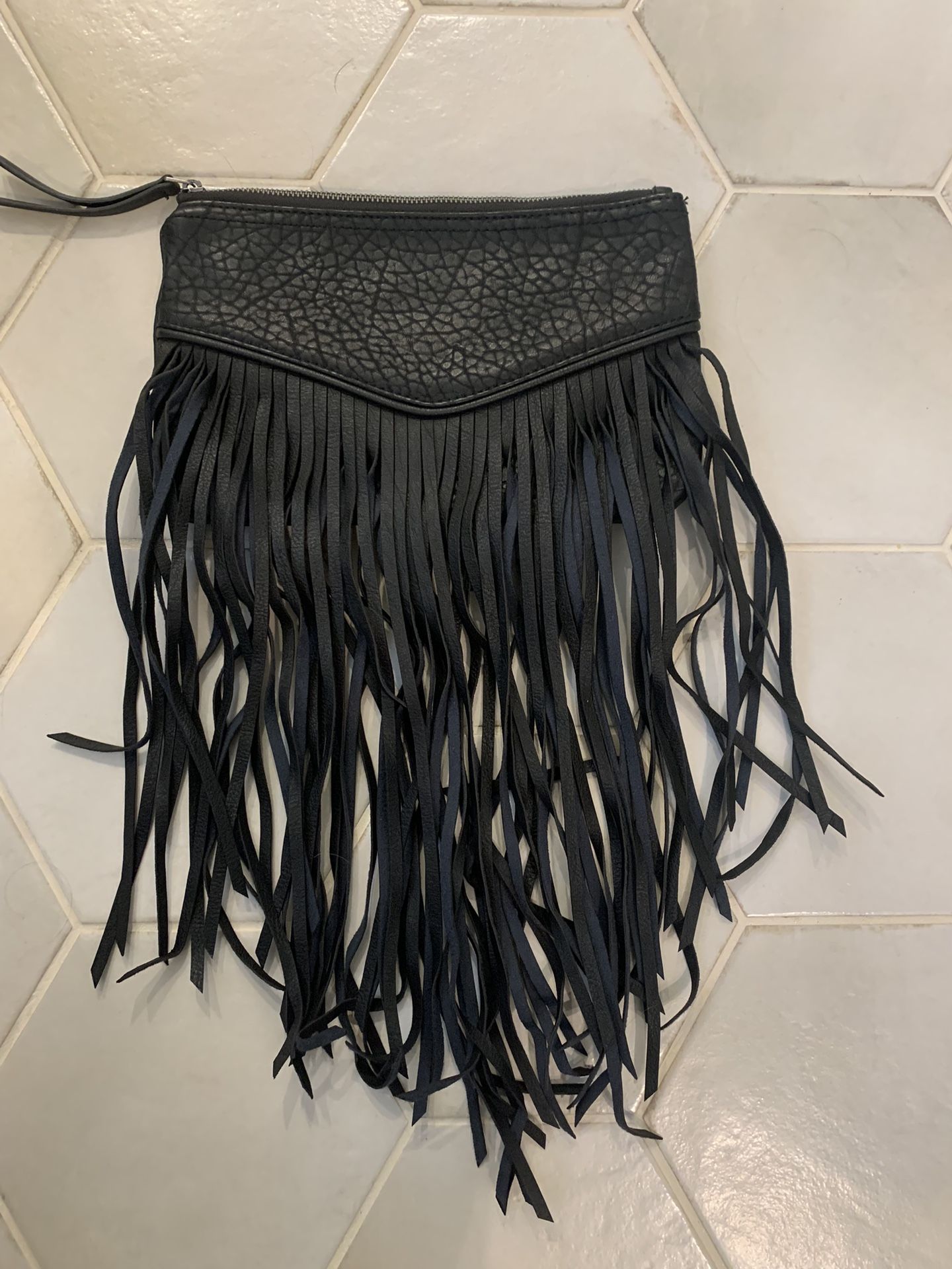 Black Fringe Clutch Purse New