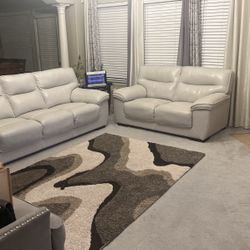 Ivory Leather Sofa Set