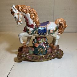 Vintage Extra Large Ceramic Christmas Rocking Horse Beautiful Piece 