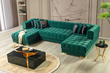 Green Velvet Double Chaise Sectional