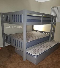 Full full twin grey bunkbed with ortho mattress included