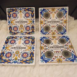 Brand New collectible set of four ceramic Tequila coasters Mexican Talavera-style design 4 X 4