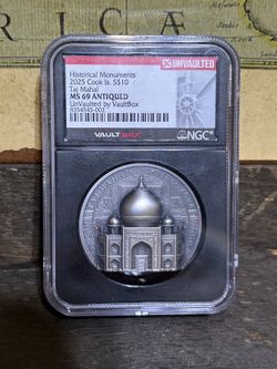2025 Cook Islands Taj Mahal 2 oz Antique finish Silver Coin MS69