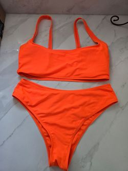 Neon Orange Two-Piece Bikini Set