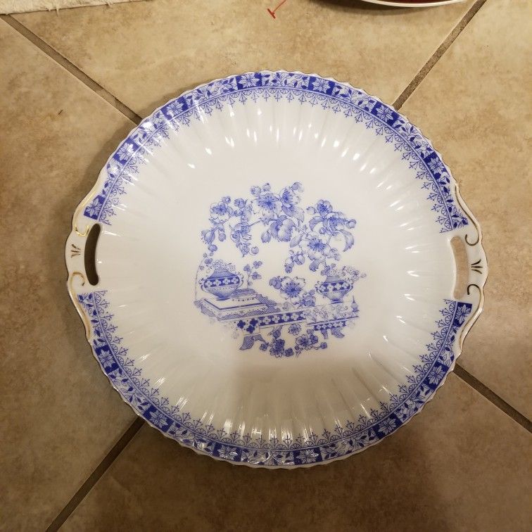 Antique Schumann Dresden Blue Flowers On White Porcelain Reticulated Scalloped Edge Luncheon Plate. 9.25 In.