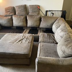 3 Piece Sectional Couch With Storage Ottoman And 3 Pillows