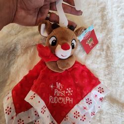 Rudolph The Red Nosed Reindeer Snuggle Security Blanket And Rattle