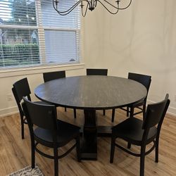 Dining Table 60” Round With 6 Black Chairs