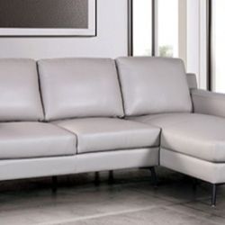 Brand New Grey Leather Modern Style Sectional Sofa