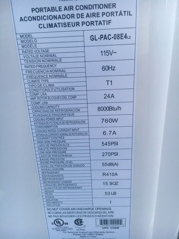 Soleus Air GLPAC08E4 Air Conditioner for Sale in Lincoln Park, NJ