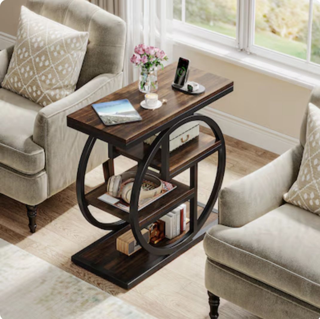 Tribesigns End Table, 4-Tier Narrow Side Table with Storage Shelves, Industrial Bedside Table for Bedroom, Wood Small Sofa Side Table Living Room