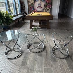 3-Piece Glass Top Living Room Table Set - Pick Up Only