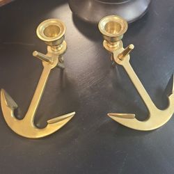 Set Of Brass Anchor Candle Holders 