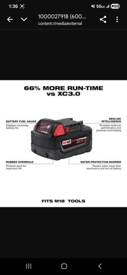 MILWAUKEE M18 5.0 AH BATTERY XC TYPE BRAND NEW