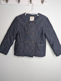 Sewing-B Kids Quilted Jacket Size 2-3Yrs Blue Gray Double Breasted Button Coat