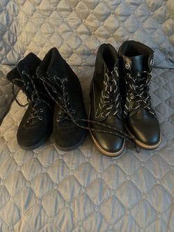 Two Pairs of Black Lace-Up Ankle Boots size 7 women