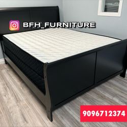 Queenn Black Sleigh With Orthopedic Matresandboxspring 