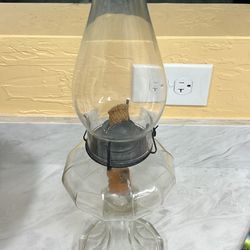 Antique Glass Oil Lamp With Wick