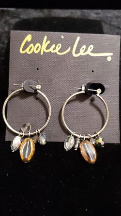 New Cookie Lee silver glass and crystal bead earring hoops wear hoops plain with removal of charms original tag $18