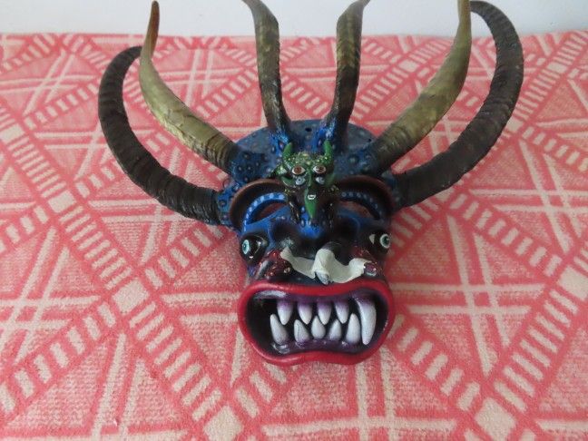 Mexican Folk Art Prudencio Guzman Wild & Wonderful Horned Tastoane Mask (flawed)