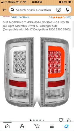 DNA MOTORING TL-DRAM09-LED-3D-CH-G2 LED 3D Tail Light Assembly Driver & Passenger Side [Compatible with 09-17 Dodge Ram 1(contact info removed) 3500]