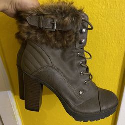 Guess Dark Brown Leather Combat Heeled Boots