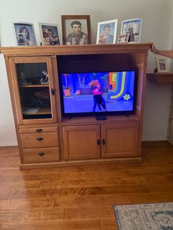 Wood Entertainment Center with Cabinet and Drawers