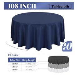 (10) 108" Round Navy Table Covers $100
