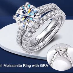 Brand New 3ct Moissanite Wedding And Engagement Ring Combo, S925 Sterling Silver 