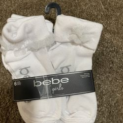 Girls Toddler BeBe White Ankle Socks, 6 Pack